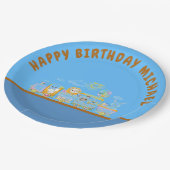 Retro Happy Birthday Animal Train Paper Plate ペーパープレート (アングル)