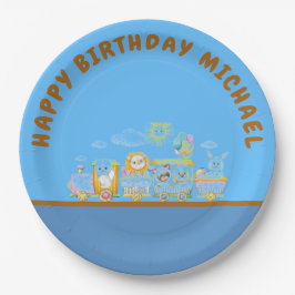 Retro Happy Birthday Animal Train Paper Plate ペーパープレート