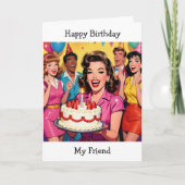 Retro Happy Birthday Surprise Party カード (正面)