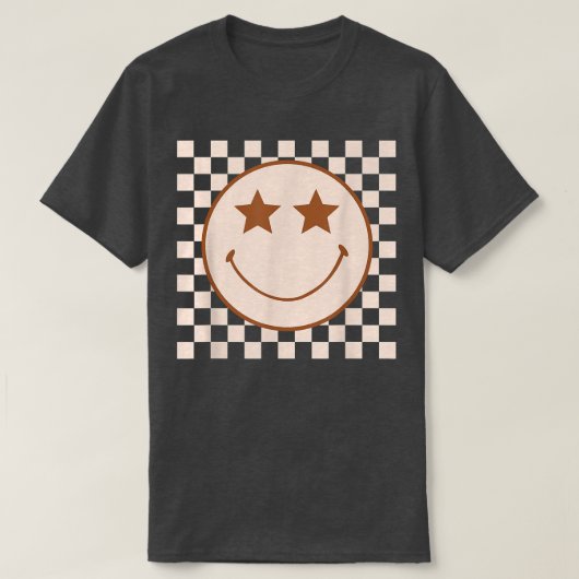 Retro Happy Face Checkered Pattern  Smile Face Tre Tシャツ (デザイン正面)