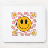 Retro Happy Face Shirt Checkered Pattern Smile Fac マウスパッド (正面)