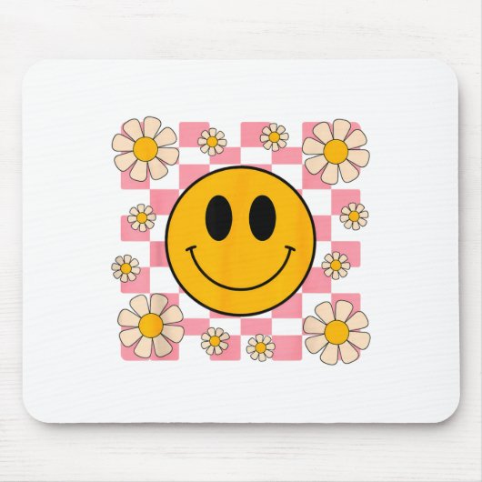 Retro Happy Face Shirt Checkered Pattern Smile Fac マウスパッド (正面)