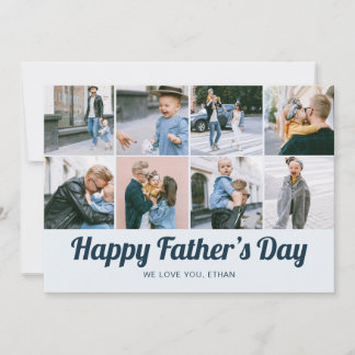 Retro Happy Father's Day 12 Photo Collage Blue シーズンカード