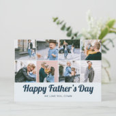 Retro Happy Father's Day 12 Photo Collage Blue シーズンカード (スタンド正面)