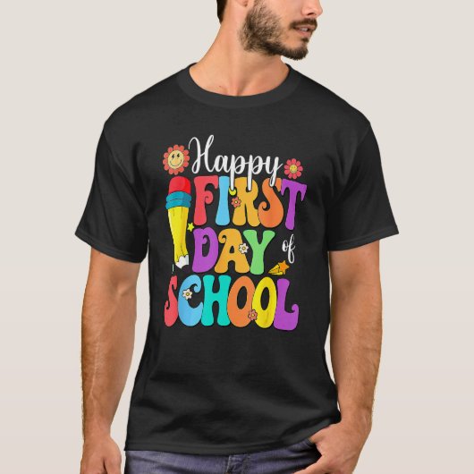 Retro Happy First Day Of School Teacher Back To Sc Tシャツ (正面)