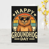 Retro Happy Groundhog Day Cool Ground Hog Day 2026 カード (黄色い花)