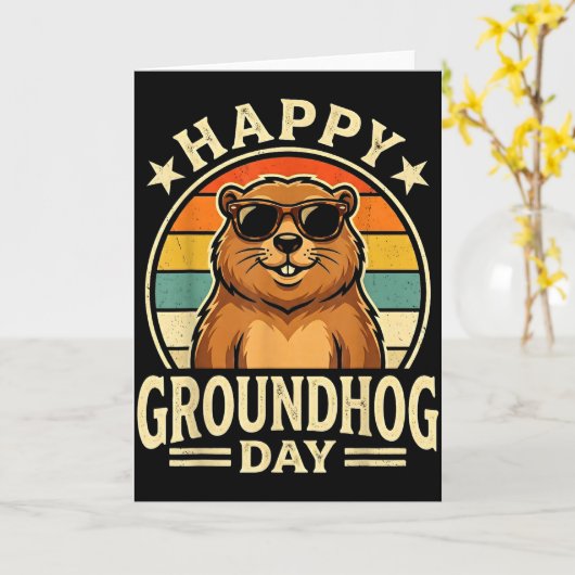 Retro Happy Groundhog Day Cool Ground Hog Day 2026 カード (黄色い花)