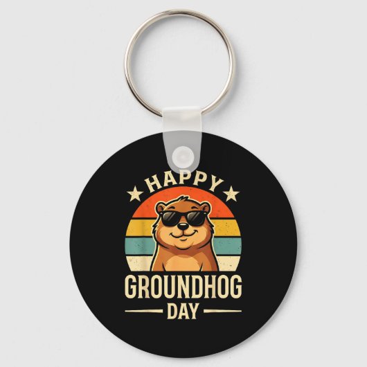 Retro Happy Groundhog Day Cool Ground Hog Day 2026 キーホルダー (正面)