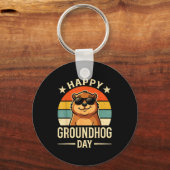 Retro Happy Groundhog Day Cool Ground Hog Day 2026 キーホルダー (正面)