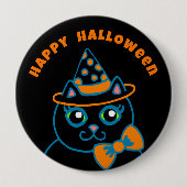 Retro Happy Halloween Black Cat Button  缶バッジ (正面)