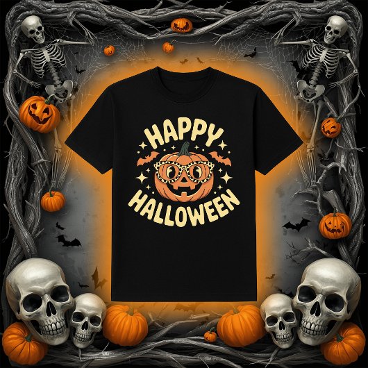 Retro Happy Halloween Jack-O'-Lantern Tシャツ
