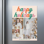 Retro Happy Holidays 3 Photo Collage Magnet Card