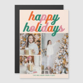Retro Happy Holidays 3 Photo Collage Magnet Card (正面/裏面)