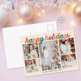 Retro Happy Holidays 5 Photo Collage Ivory シーズンポストカード