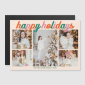 Retro Happy Holidays 5 Photo Collage Magnet Card (正面/裏面)