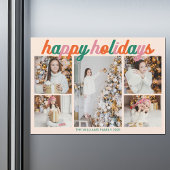 Retro Happy Holidays 5 Photo Collage Magnet Card