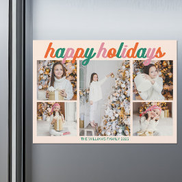 Retro Happy Holidays 5 Photo Collage Magnet Card