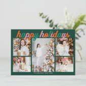 Retro Happy Holidays Cute Green Photo Collage シーズンカード (スタンド正面)