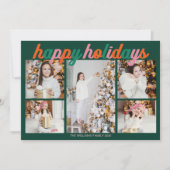 Retro Happy Holidays Cute Green Photo Collage シーズンカード (正面)