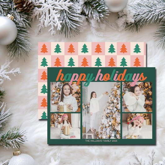 Retro Happy Holidays Cute Green Photo Collage シーズンカード
