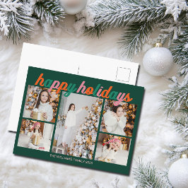 Retro Happy Holidays Cute Green Photo Collage シーズンポストカード