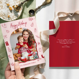 Retro Happy Holidays Photo Hand Drawn シーズンカード