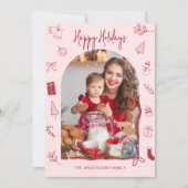 Retro Happy Holidays Photo Hand Drawn シーズンカード (正面)