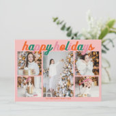 Retro Happy Holidays Pink Photo Collage シーズンカード (スタンド正面)