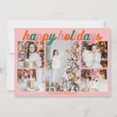 Retro Happy Holidays Pink Photo Collage シーズンカード (正面)