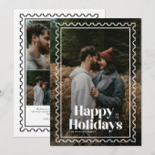 Retro Happy Holidays Stamp family Photo シーズンカード (正面/裏面)