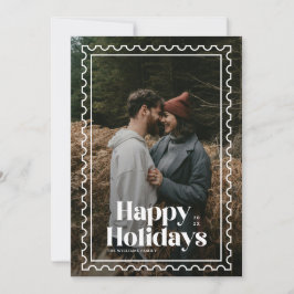 Retro Happy Holidays Stamp family Photo シーズンカード