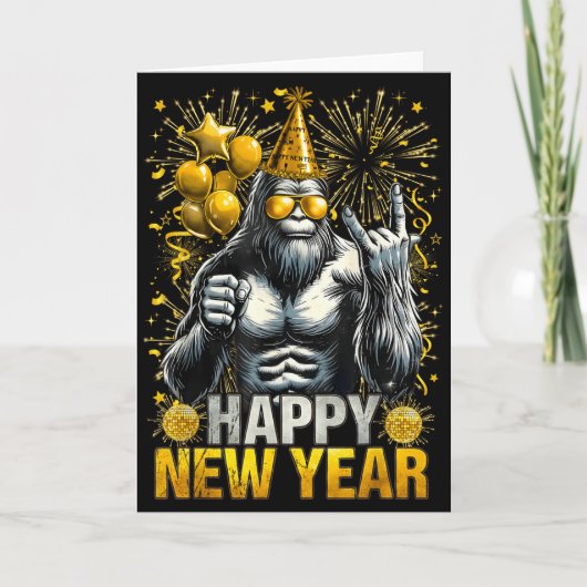 Retro Happy New Year 2026 Bigfoot Lovers New Years カード (正面)