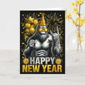 Retro Happy New Year 2026 Bigfoot Lovers New Years カード (黄色い花)