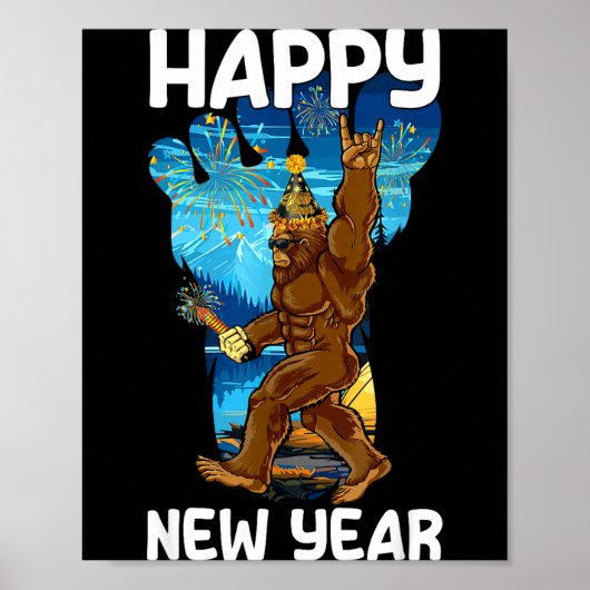 Retro Happy New Year 2026 Bigfoot Lovers New Years ポスター (正面)