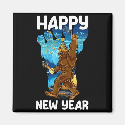 Retro Happy New Year 2026 Bigfoot Lovers New Years マグネット (正面)
