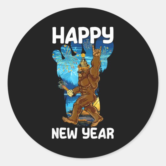 Retro Happy New Year 2026 Bigfoot Lovers New Years ラウンドシール (正面)