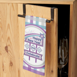 Retro Happy New Year Sign – Celebrate Marquee キッチンタオル