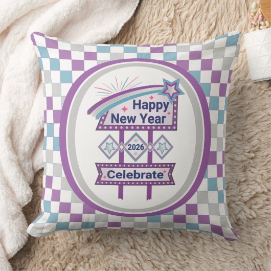 Retro Happy New Year Sign – Celebrate Marquee クッション (ブランケット)