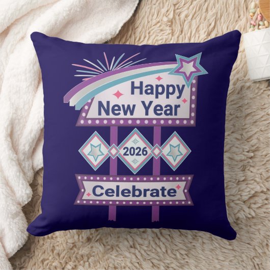 Retro Happy New Year Sign – Celebrate Marquee クッション (ブランケット)