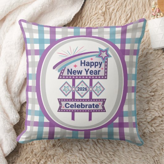 Retro Happy New Year Sign – Celebrate Marquee クッション (ブランケット)