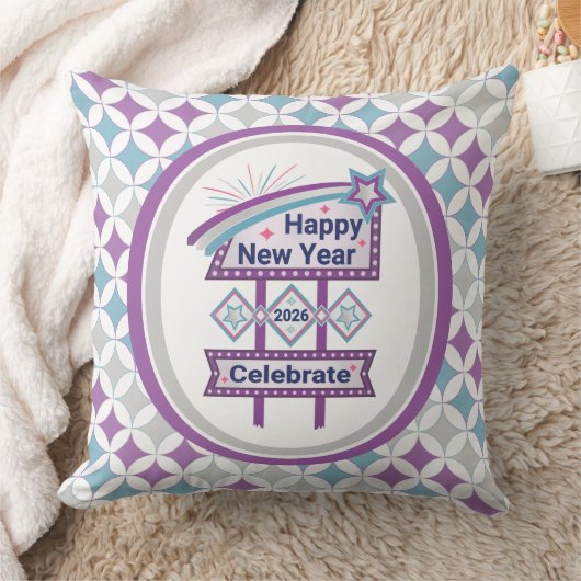 Retro Happy New Year Sign – Celebrate Marquee クッション (ブランケット)