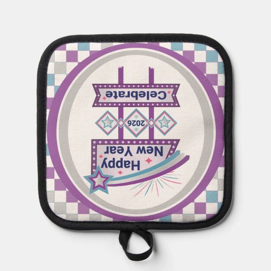 Retro Happy New Year Sign – Celebrate Marquee 鍋敷き (正面)