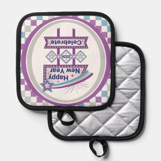 Retro Happy New Year Sign – Celebrate Marquee 鍋敷き (正面/裏面)