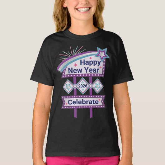 Retro Happy New Year Sign – Celebrate Marquee Tシャツ (正面)