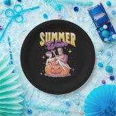 Retro Happy Summerween Funny Frankenstein Monster ペーパープレート (パーティー)