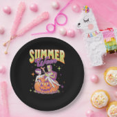 Retro Happy Summerween Funny Frankenstein Monster ペーパープレート (パーティー)