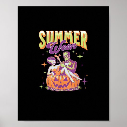 Retro Happy Summerween Funny Frankenstein Monster  ポスター (正面)