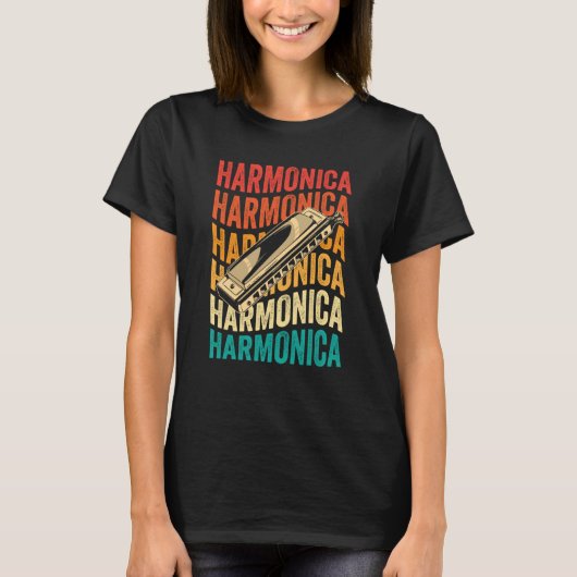 Retro Harmonica Harp Player Tシャツ (正面)