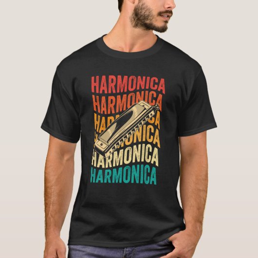 Retro Harmonica Harp Player Tシャツ (正面)