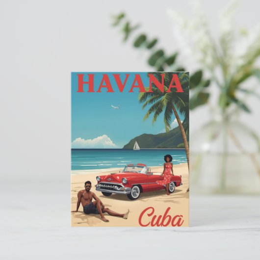 Retro Havana Beach Vibes ポストカード (スタンド正面)